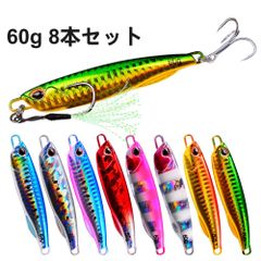 Set of 8 60g Metal Jigs for Rockfish, Red Sea Bream, Flounder, Hairtail, Sea Bass, Flathead, Bluefish, and More - Pencil Bait Lures for Sea Fishing