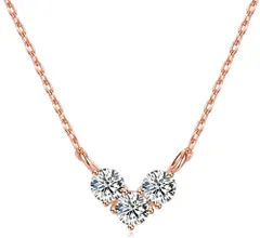 [暖かい心] ハートネックレス 三粒 5Aジルコニア （ピンク）