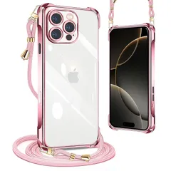 PAILAIMEN iphone 16 pro ケース 2024年発売 クリア ネック ショルダー 耐衝撃 ストラップ付き iphone16 proスマホケース アイフォン16 pro カバー 透明 TPU 薄型 軽量 スマホ シリコン カバー 紐付き 斜
