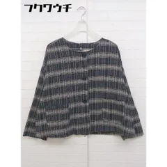 ◇ merlot メルロー チェック 長袖 ノーカラー ジャケット ネイビー系 レディース  【中古】 【1106080007584】のサムネイル