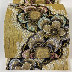 袋帯 美品 秀品 桜 疋田柄 箔 金糸 金色 六通 正絹 【中古】