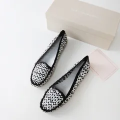 美品 ファビオルスコーニ FABIO RUSCONI メッシュローファーシューズ 38/ブラック ホワイト レザー フラット 24.5-25.0cm【2400014510942】