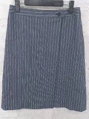 ◇ green label relaxing グリーンレーベル UNITED ARROWS ストライプ リネン混 膝丈 スカート 38 ブラック系 *  【1002800143627】