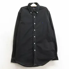 古着 ラルフローレン 長袖 ブランド シャツ キッズ ボーイズ 子供服 ワンポイントロゴ コットン ボタンダウン 黒 ブラック 24aug31