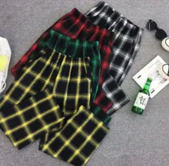 新品　チェック柄　ウール　パンツ　ズボン　黒　　配色　カジュアル　男女兼用