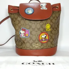値上げ予定！ 美品 COACH CE853 IMT1O　スヌーピー コラボ PEANUTS シグネチャー バッグ コーチ レザー PVC　キャンバス限定