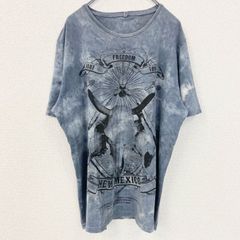 古着 used　半袖ビッグプリントタイダイTシャツ　ダメージ加工　クルーネック　メキシコ　ネイビー　白　春夏服