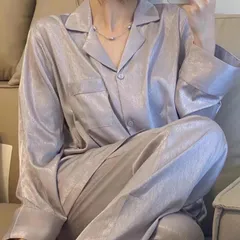 パジャマ 前開き レディース セットアップ ルームウェア 部屋着 シルク調 かわいい 長袖 寝巻き 寝間着 パジャマ レディース 女の子 かわいい 学生 ロングパンツ
