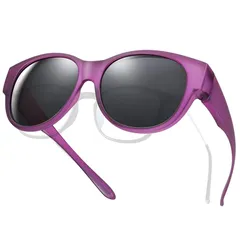 [TINHAO] オーバーグラス めがねの上から偏光サングラス 偏光レンズ オーバーサングラス 99.9%紫外線カット 小顔効果 ドライブ/旅行/外出 ファッションサングラス レディース (パープル) 0