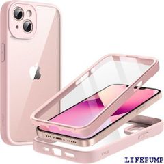 JEDirect iPhone 13用 ケース 6.1インチ 強化ガラスフィルム内蔵 360°全面高耐久保護 耐衝撃性 頑丈なスマホカバー クリアバック ピンク 1647