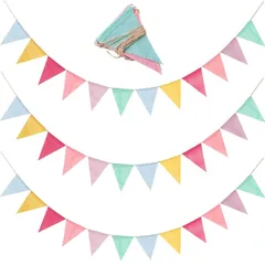 【特価商品】誕生日 壁飾り 約4m長 可愛い ガーランド 子供部屋飾り 壁飾り 結婚式 三角旗 運動会 文化祭 体育祭 店舗 DFsucces 装飾 麻紐付き (3本セット)