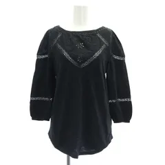 ローレンラルフローレン LAUREN RALPH LAUREN コットン刺繍カットソー 七分袖 切替 ピンタック ボートネック インド製 XXS 黒 ブラック /MY ■OSのサムネイル