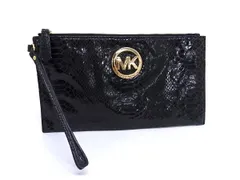■美品■ MICHAEL KORS マイケルコース パイソン型押しレザー ポーチ マルチケース 小物入れ レディース ブラック系 DJ1096