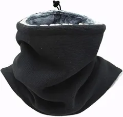 CUBATTY ネックウォーマー メンズ 防寒 ネックガード 裏起毛フリース 冬用 防風 伸縮素材 調節コード付き 男女兼用( ニット-ブラック,  Free Size)