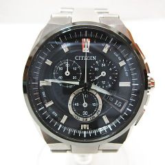 ※● 良品 CITIZEN シチズン ATTESA アテッサ Eco-Drive エコドライブ 電波時計 DURATECT H610-T018068 BY0040-51F ソーラー クロノグラフ デイト 黒文字盤 メンズ 腕時計 D162MF ★3828