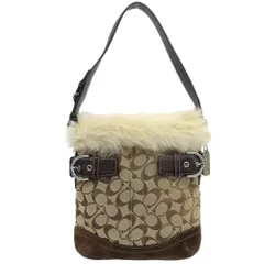 【本物保証】 希少 レア 超美品 コーチ COACH シグネチャーファー ワンショルダーバッグ 8K47 キャンバス スエード レザー 冬 ウインター