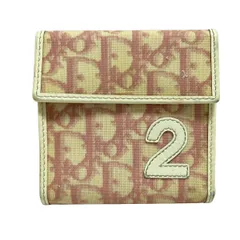 DIOR/ChristianDior(ディオール/クリスチャンディオール) 3つ折り財布 トロッター アイボリー×ライトピンク レザー