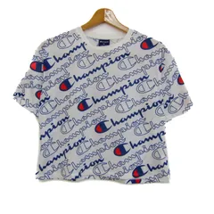 チャンピオン 半袖Ｔシャツ トップス クロップドT ロゴT スポーツウエア レディース Mサイズ 白×紺×赤 Champion 【中古】