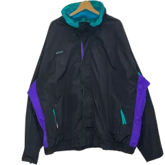 90's vintage Columbia コロンビア 90年代 ナイロンジャケット ナイロンシェルジャケット アウター ワンポイントロゴ ブラック エメラルドグリーン パープル