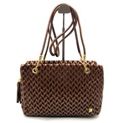 A0716-7-3 BALLY バリー バッグ ハンド ショルダー 肩掛け 編み込み ブラウン H20㎝ W28㎝ D8㎝