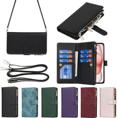 Eastwave アイフォン 15 ケース For iPhone 15 縄掛けケース For iPhone15 手帳型 財布型 ICカード コインポケット ストラップ付き カード 収納 小銭入れ ファスナーポケット付き PUレザー 6色ブラック 1