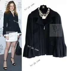 シャネル ジャケット CHANEL 87万 ブラック フレアスリーブ ウール ジッパー カール・ラガーフェルド作品 超美品 36