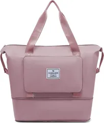 大容量トートバッグ 【ピンクパープル】手提げ 2way スポーツバッグ ボストンバッグ ジムバック レディース かわいい ユニセックス おしゃれ 拡張可 旅行バッグ 乾湿分離 カジュアル 防水 折りたたみ 軽量 アウトドア 旅行