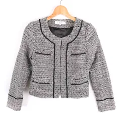 ナチュラルビューティーベーシック ノーカラージャケット アウター ツイード フォーマル レディース Sサイズ 黒系 NATURAL BEAUTY BASIC 【中古】