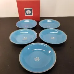食器 皿 たち吉 ブルー草花 カレー皿 5枚セット 金縁 A9609A06