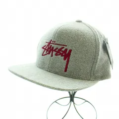 ステューシー STUSSY REVERSE FLEECE CAP キャップ 帽子 フリース ロゴ 刺繍 ウール混 O/S グレー ボルドー /KUのサムネイル