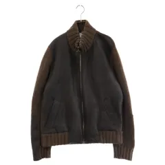 LOUIS VUITTON (ルイヴィトン) レザー切り替えニットジップアップジャケット ブラウンのサムネイル