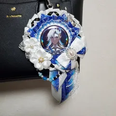 【オーダー】 痛ロゼット 白 ×青 × 黒　痛バ　リボン　桜　カラー変更無料