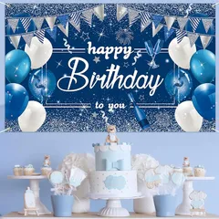 Paready バースデー タペストリー 誕生日 飾り付け 壁掛け 大判 フォトポスター 写真背景 壁飾り Happy Birthday パーティー 飾り おうちスタジオ シンプル おしゃれ 装飾 大人 女の子 男の子 ブルー 0