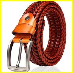 JINSELF 【ドイツレザー本物の1本】 メッシュ ベルト メンズ 革 バックル カジュアル ビジネス 編み込み ダークシルバー