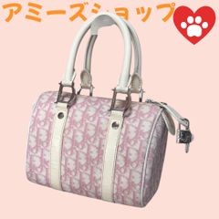Christian Dior クリスチャン ディオールミニボストンバックハンドバックトロッターD金具ピンク中古品としては良品美品