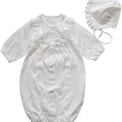日本製 夏物素材 スクエアヨーク 新生児ベビードレス お宮参り退院時に！ お帽子付き2点セット 初宮参り 洋装