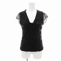 エンポリオアルマーニ EMPORIO ARMANI 国内正規 Tシャツ カットソー 半袖 Vネック スパンコール ドット 38 黒 ブラック /FF ■GY03