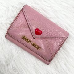 miu miu ミュウミュウ 三つ折り財布 マドラスラブハート ピンク