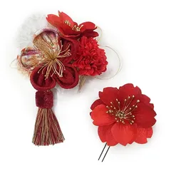 髪飾り 成人式 振袖 袴 2点セット 赤 白 大人 浴衣 かんざし 簪 卒業式 フォーマル 結婚式 花飾り つまみ細工 リボン ちりめん ブライダル W78 髪飾り 1610 赤 n751　WSi