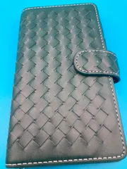 iPhone11Pro対応　編み込みデザイン 手帳型スマホケース グリーン