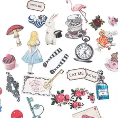 30枚 ビンテージ アンティーク デコ アリス ステッカー シール 0130