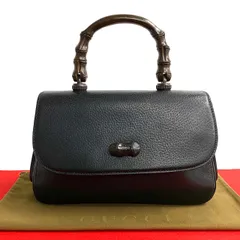 極 美品 GUCCI グッチ オールドグッチ ヴィンテージ バンブー レザー 本革 ターンロック ハンドバッグ ミニ トートバッグ ブラック 42925