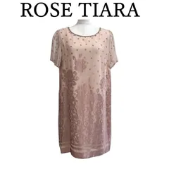 ローズティアラ ROSE TIARA 　レディース　フォーマルワンピース 　夏　半袖 ひざ丈 フロッキーレース ベージュ 42号 LL