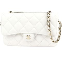 CHANEL/シャネル　マトラッセ フラップ フォン ケース（チェーンウォレット/ショルダーバッグ）　グレインド カーフ/キャビアスキン　ホワイト×ゴールド金具　AP2096　ランダム番【美品】