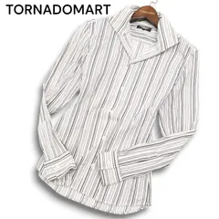 TORNADOMART トルネードマート 通年★ ストレッチ 長袖 イタリアンカラー ストライプ シャツ Sz.L メンズ 日本製
