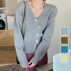 斜めボタンカーディガン 秋 冬 韓国ファッション 10代 20代 30代 レディース 可愛い 大人カジュアル シンプル 無地 羽織り ニット 長袖