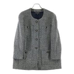 シャネル ノーカラージャケット ネイビー 総柄 ココマーク　ボタン CHANEL シャネル BOUTIQUE ヴィンテージ vintage ノーカラー
