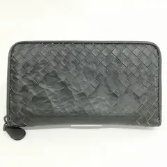 ボッテガヴェネタ BOTTEGA VENETA 希少デザイン イントレチャート ラウンドファスナー 長財布 ウォレット 美品 チャコール系
