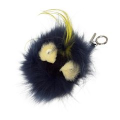 FENDI(フェンディ) キーホルダー(チャーム)美品  バッグバグズ ネイビー×イエロー×マルチ レザー、ファー