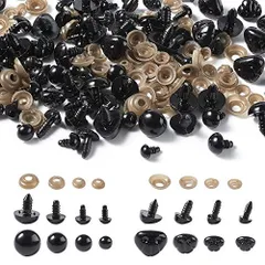目200個+鼻100個 Beadthoven 約300個セット ブラック プラスチック製 さし目 さし鼻 ぬいぐるみ 動物 熊 犬 テディベア 人形 パーツ ワッシャー付き 手作り ドールメイキング 縫製 手芸 クラフト 材料 DIY ハンドメイド 針フェルト